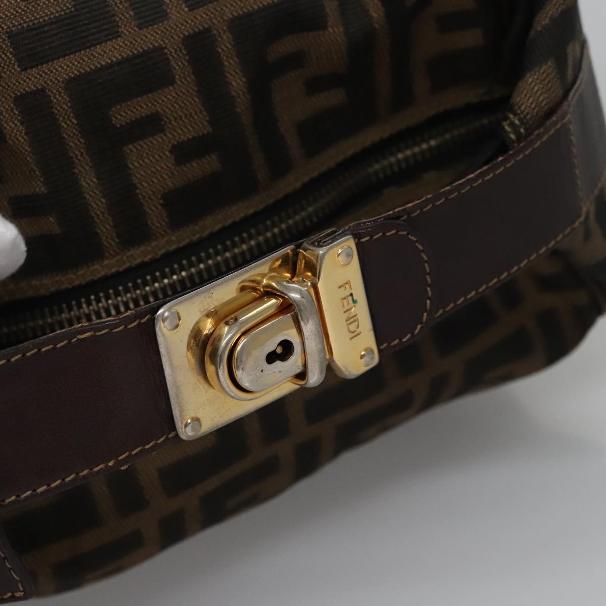FENDI Zucca Canvas Hand Bag Brown Black gold 113255