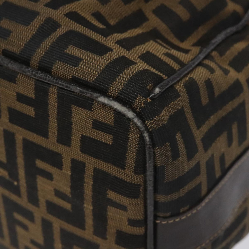 FENDI Zucca Canvas Vanity Hand Bag Brown Black gold 113284
