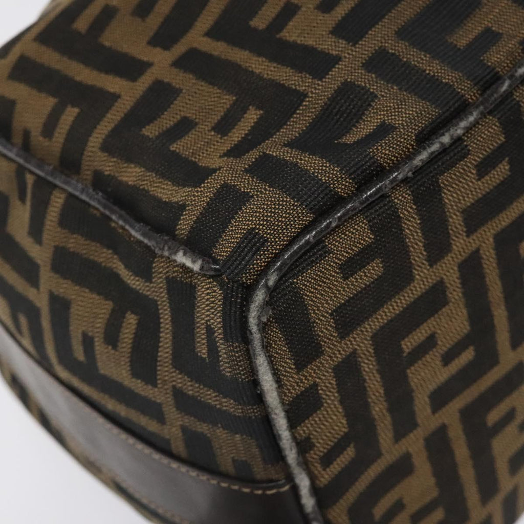 FENDI Zucca Canvas Vanity Hand Bag Brown Black gold 113284