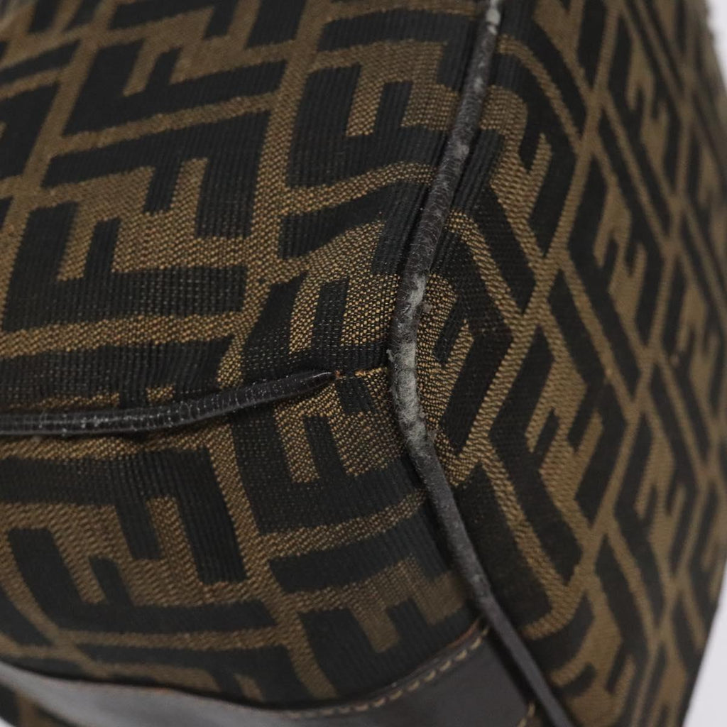 FENDI Zucca Canvas Vanity Hand Bag Brown Black gold 113284