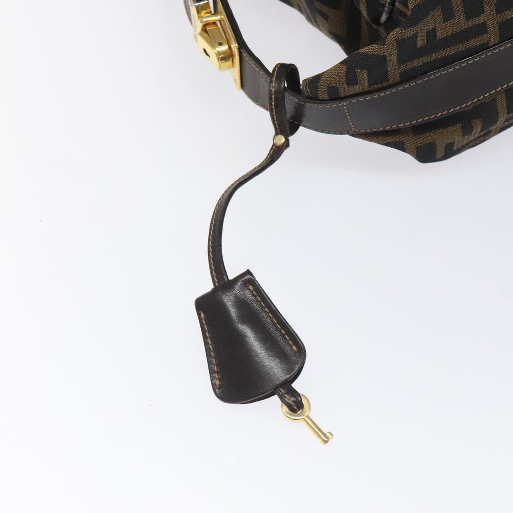 FENDI Zucca Canvas Vanity Hand Bag Brown Black gold 113284