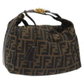 FENDI Zucca Canvas Vanity Hand Bag Brown Black gold 113284