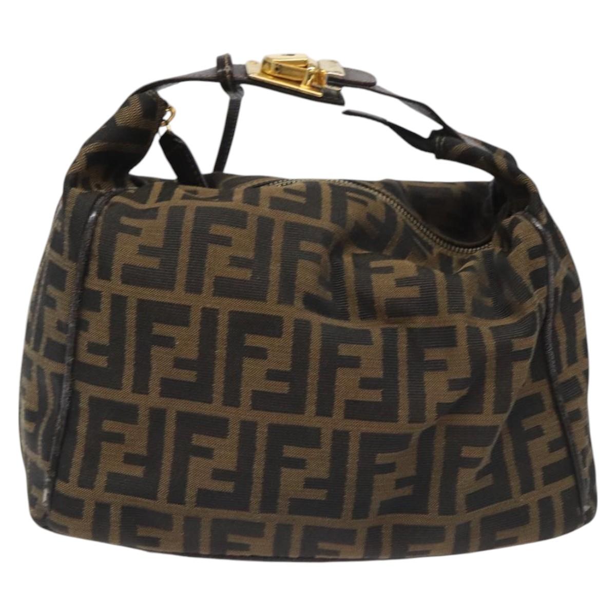 FENDI Zucca Canvas Vanity Hand Bag Brown Black gold 113284