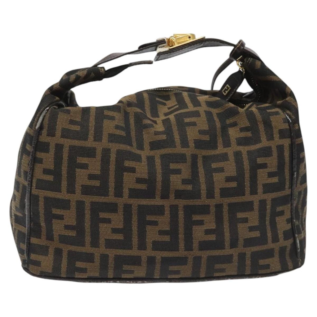 FENDI Zucca Canvas Vanity Hand Bag Brown Black gold 113284