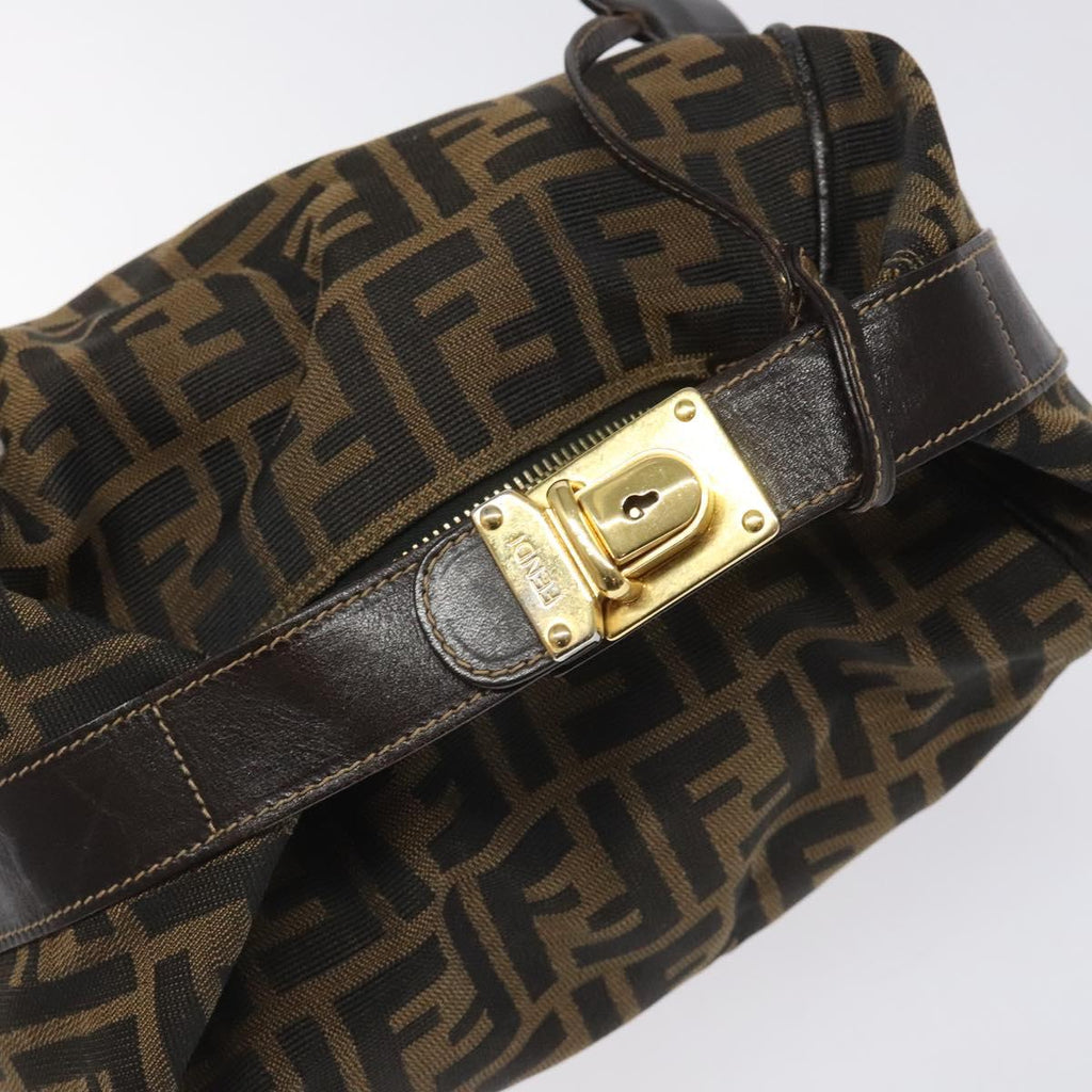 FENDI Zucca Canvas Vanity Hand Bag Brown Black gold 113284