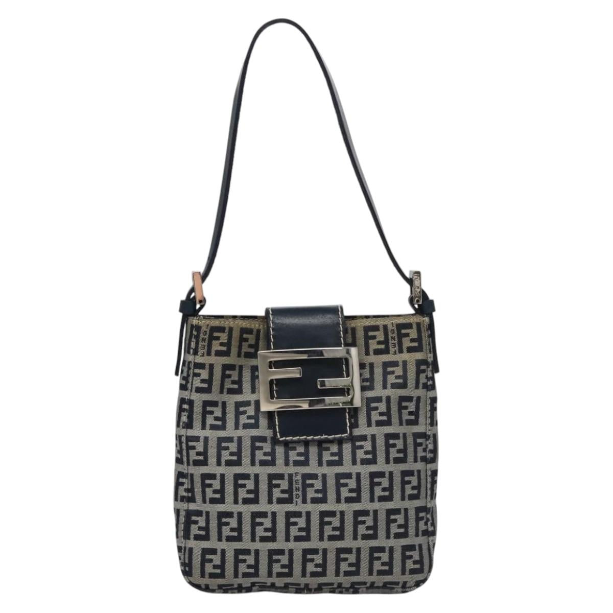 FENDI Zucchino Canvas Hand Bag Navy 113285
