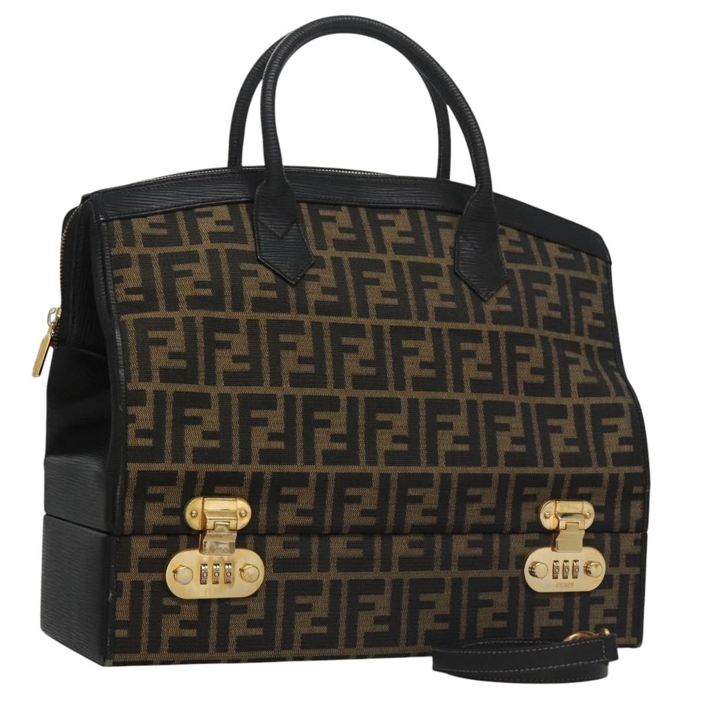 FENDI Zucca Canvas Hand Bag 2way Brown Black gold 113513