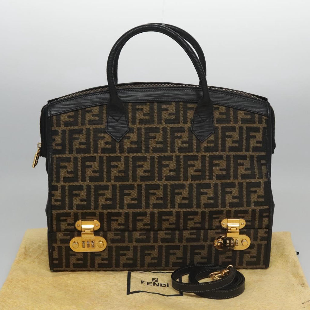 FENDI Zucca Canvas Hand Bag 2way Brown Black gold 113513