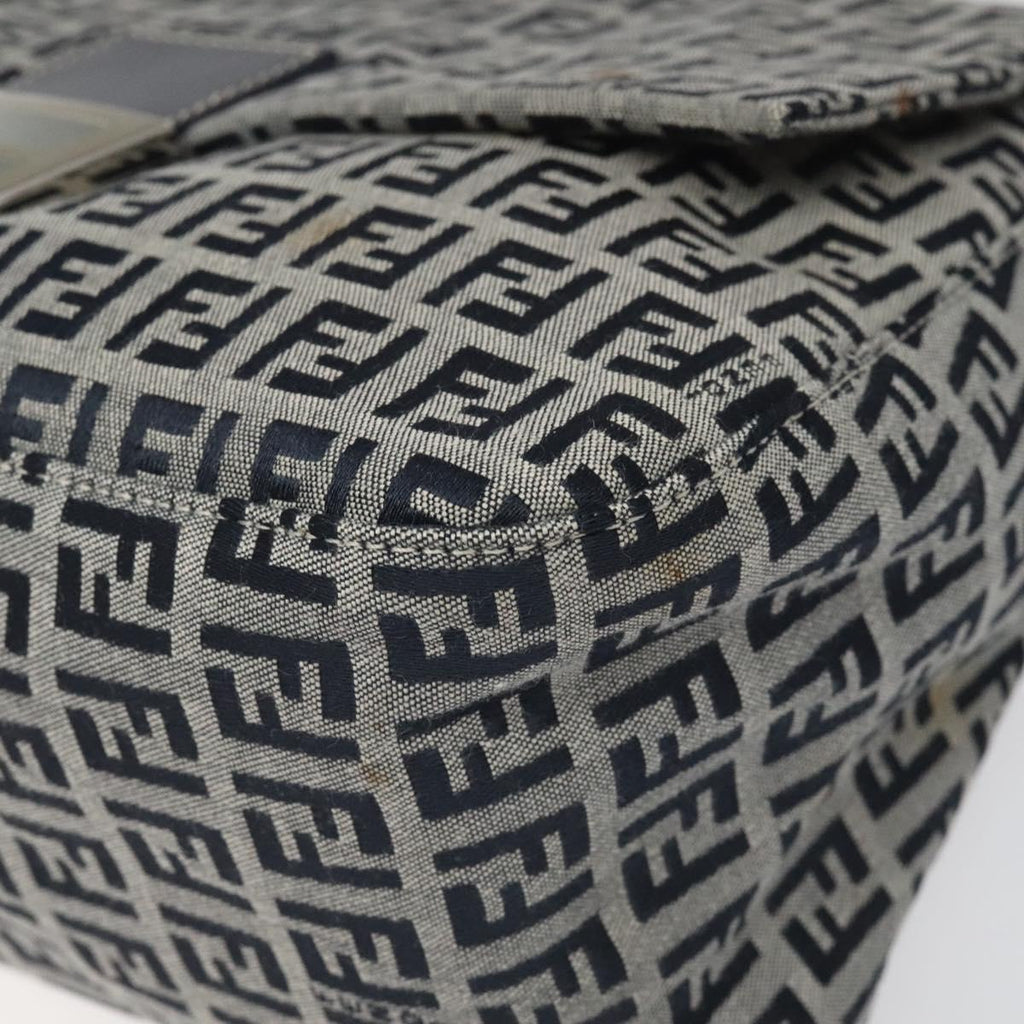 FENDI Zucchino Canvas Mamma Baguette Shoulder Bag Navy 113562