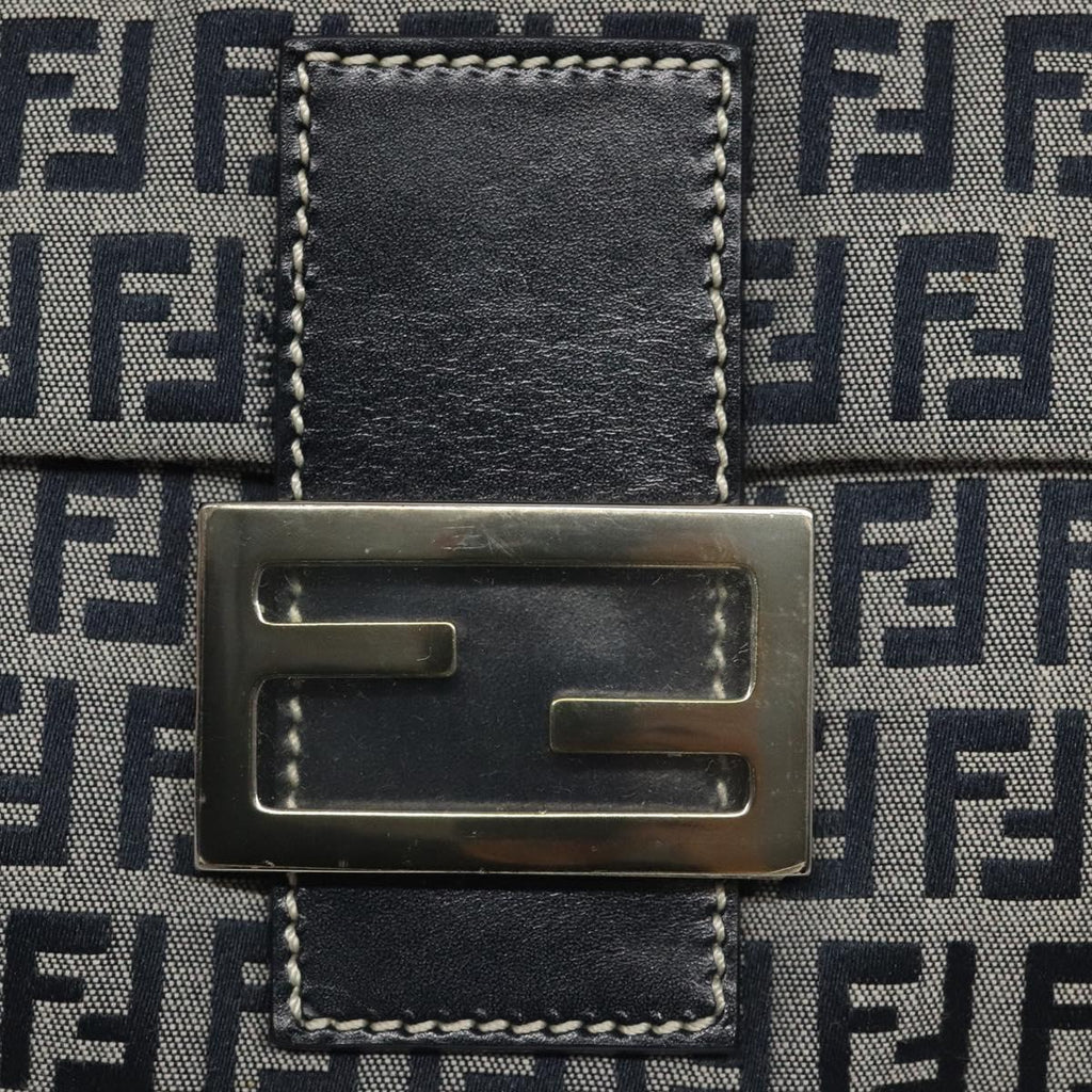 FENDI Zucchino Canvas Mamma Baguette Shoulder Bag Navy 113562