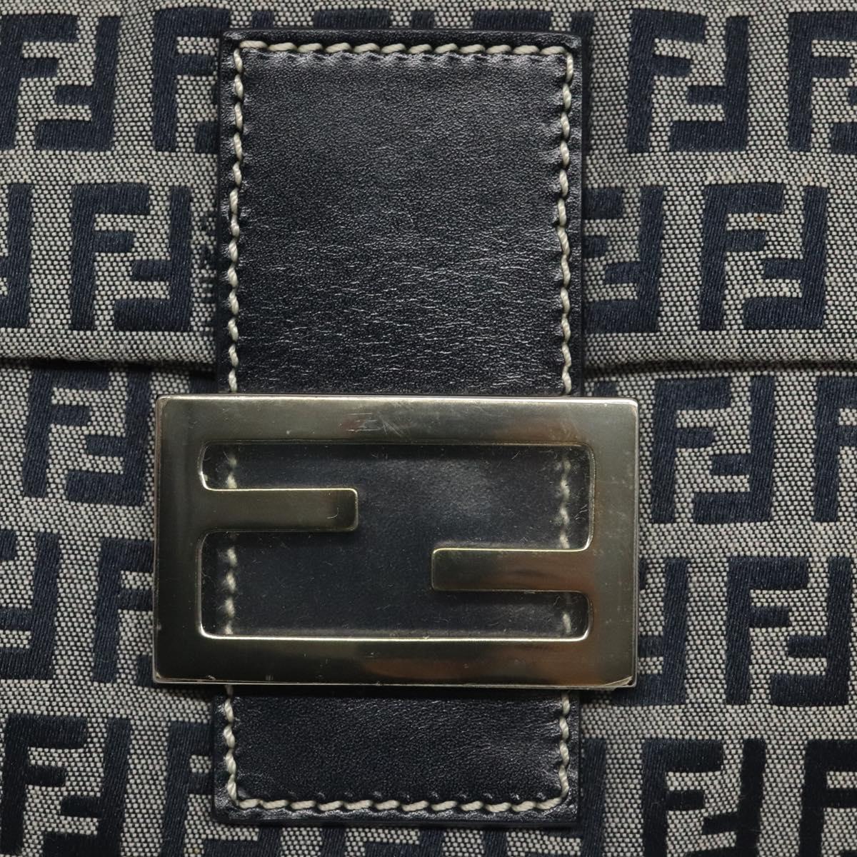 FENDI Zucchino Canvas Mamma Baguette Shoulder Bag Navy 113562