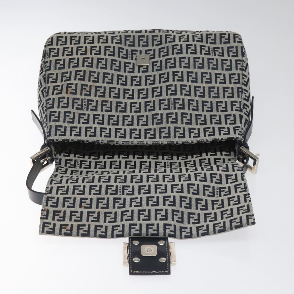 FENDI Zucchino Canvas Mamma Baguette Shoulder Bag Navy 113562
