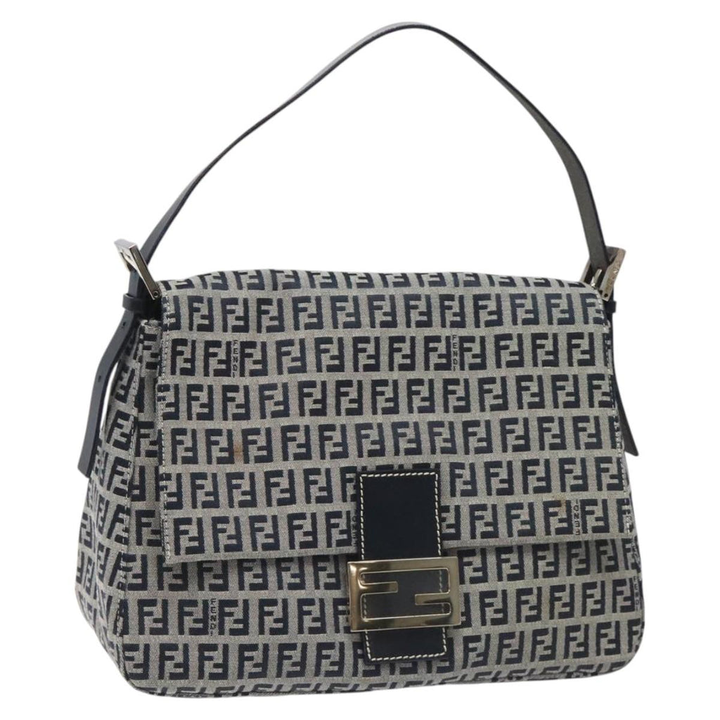 FENDI Zucchino Canvas Mamma Baguette Shoulder Bag Navy 113562