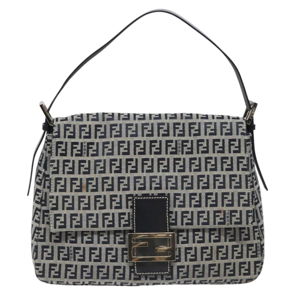 FENDI Zucchino Canvas Mamma Baguette Shoulder Bag Navy 113562
