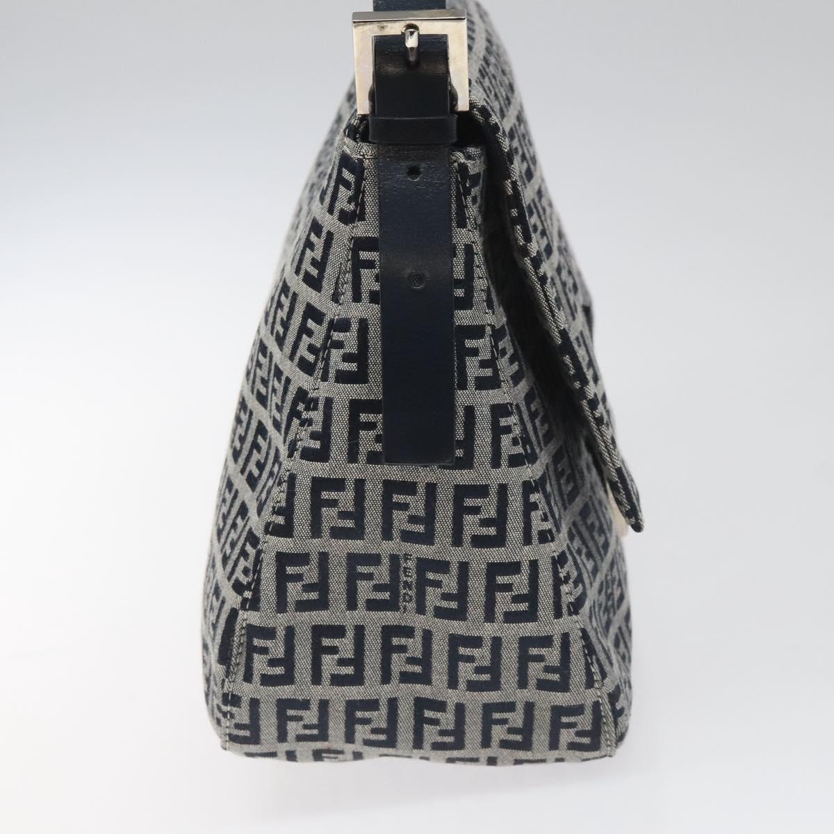 FENDI Zucchino Canvas Mamma Baguette Shoulder Bag Navy 113562