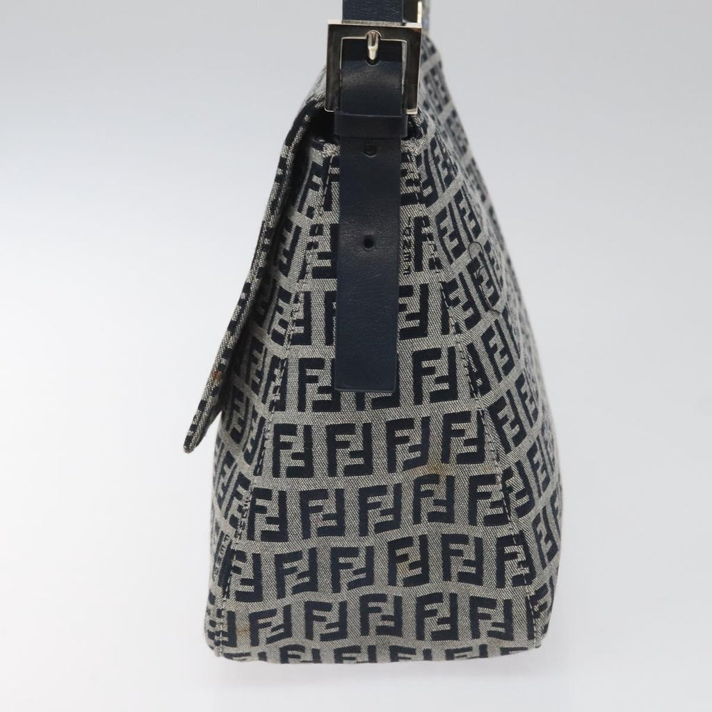 FENDI Zucchino Canvas Mamma Baguette Shoulder Bag Navy 113562