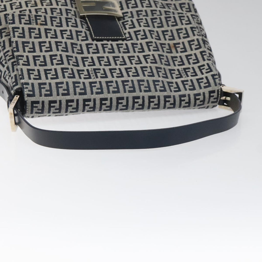 FENDI Zucchino Canvas Mamma Baguette Shoulder Bag Navy 113562