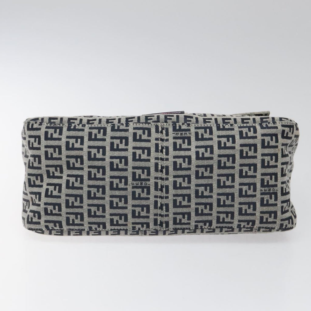 FENDI Zucchino Canvas Mamma Baguette Shoulder Bag Navy 113562