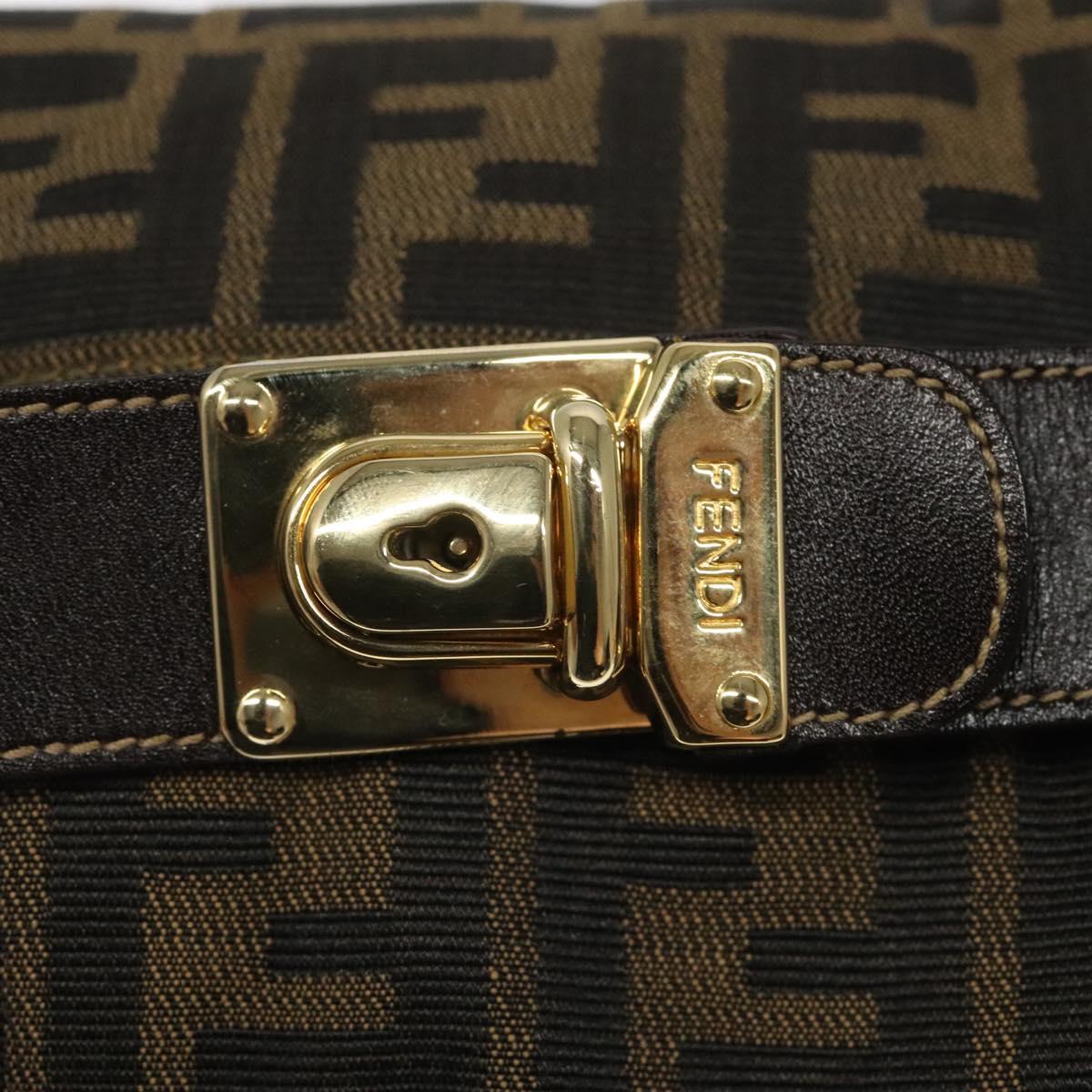 FENDI Zucca Canvas Hand Bag Brown Black 113568