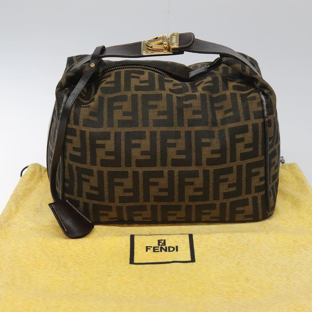 FENDI Zucca Canvas Hand Bag Brown Black 113568