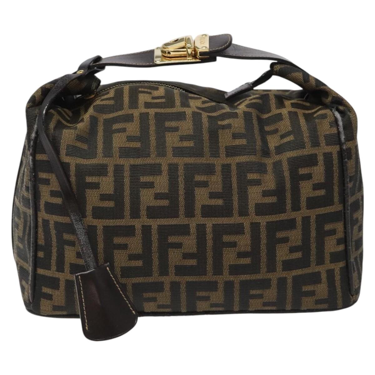 FENDI Zucca Canvas Hand Bag Brown Black 113568