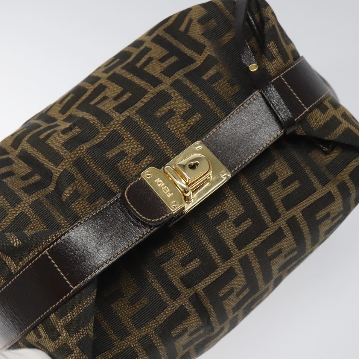 FENDI Zucca Canvas Hand Bag Brown Black 113568