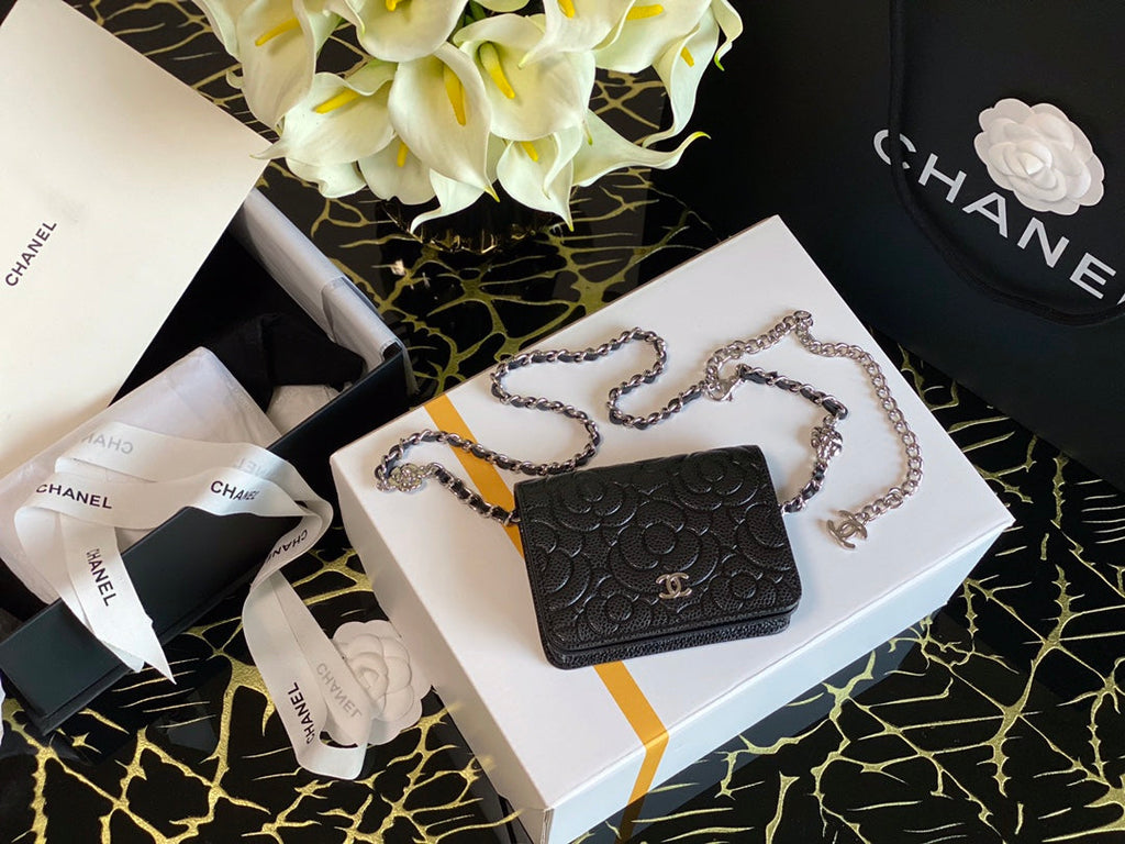 CHLWoc Camellia Black Bag For Women 12cm/4.5in