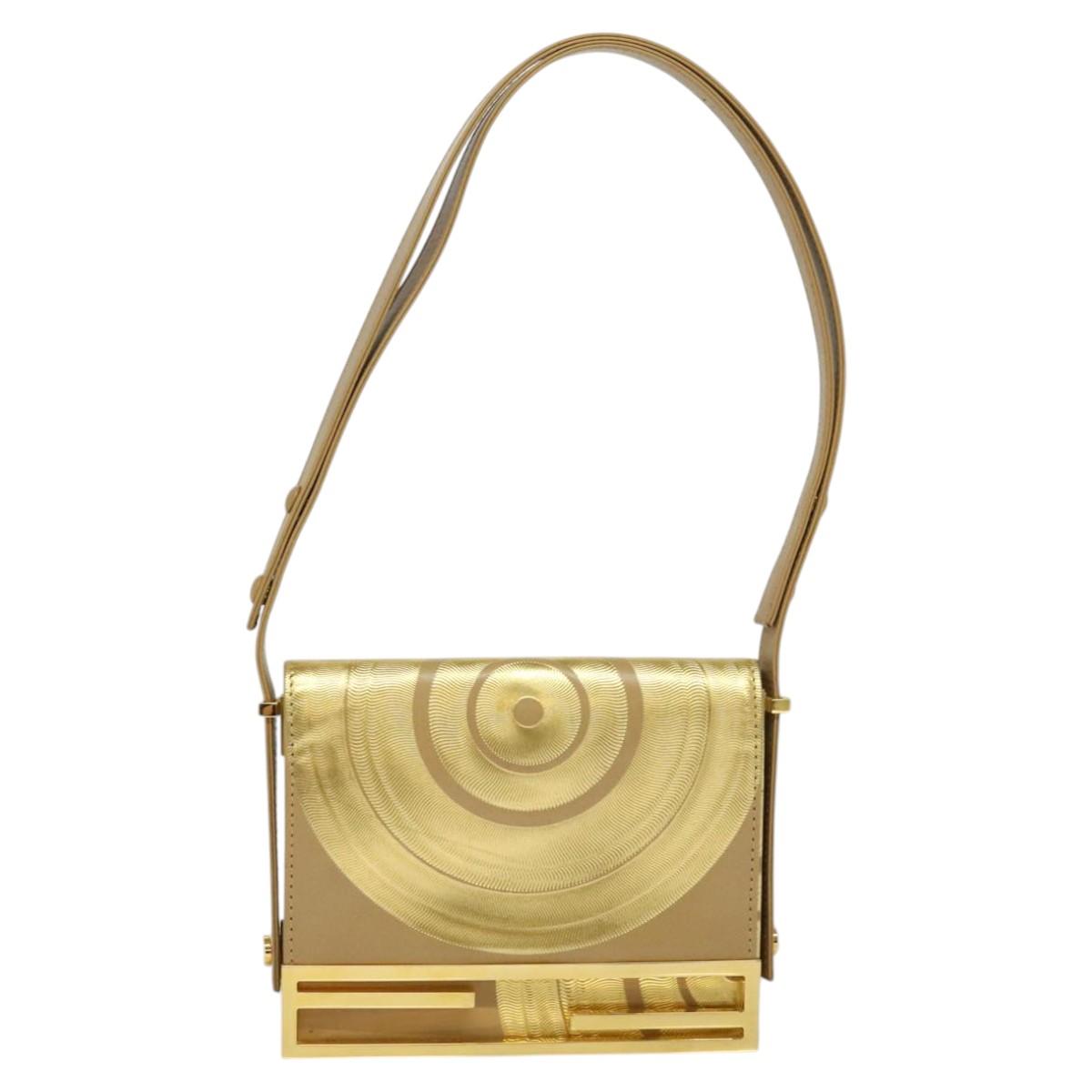 FENDI Shoulder Bag Leather Gold 113748A