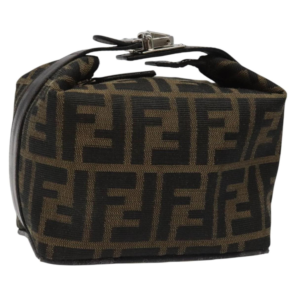 FENDI Zucca Canvas Vanity Pouch Brown Black Silver 113786
