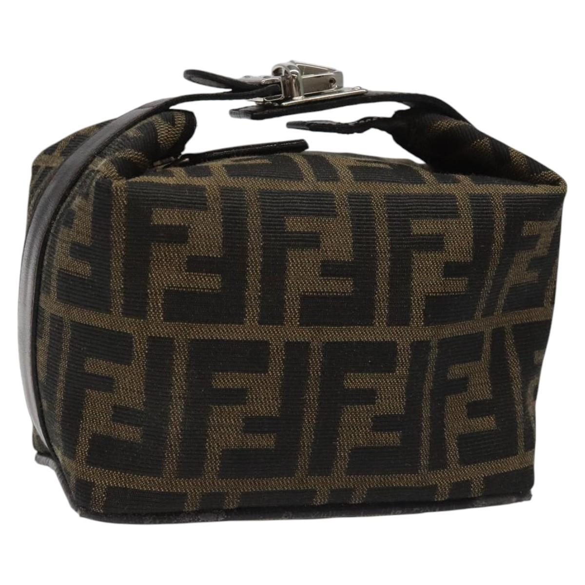 FENDI Zucca Canvas Vanity Pouch Brown Black Silver 113786