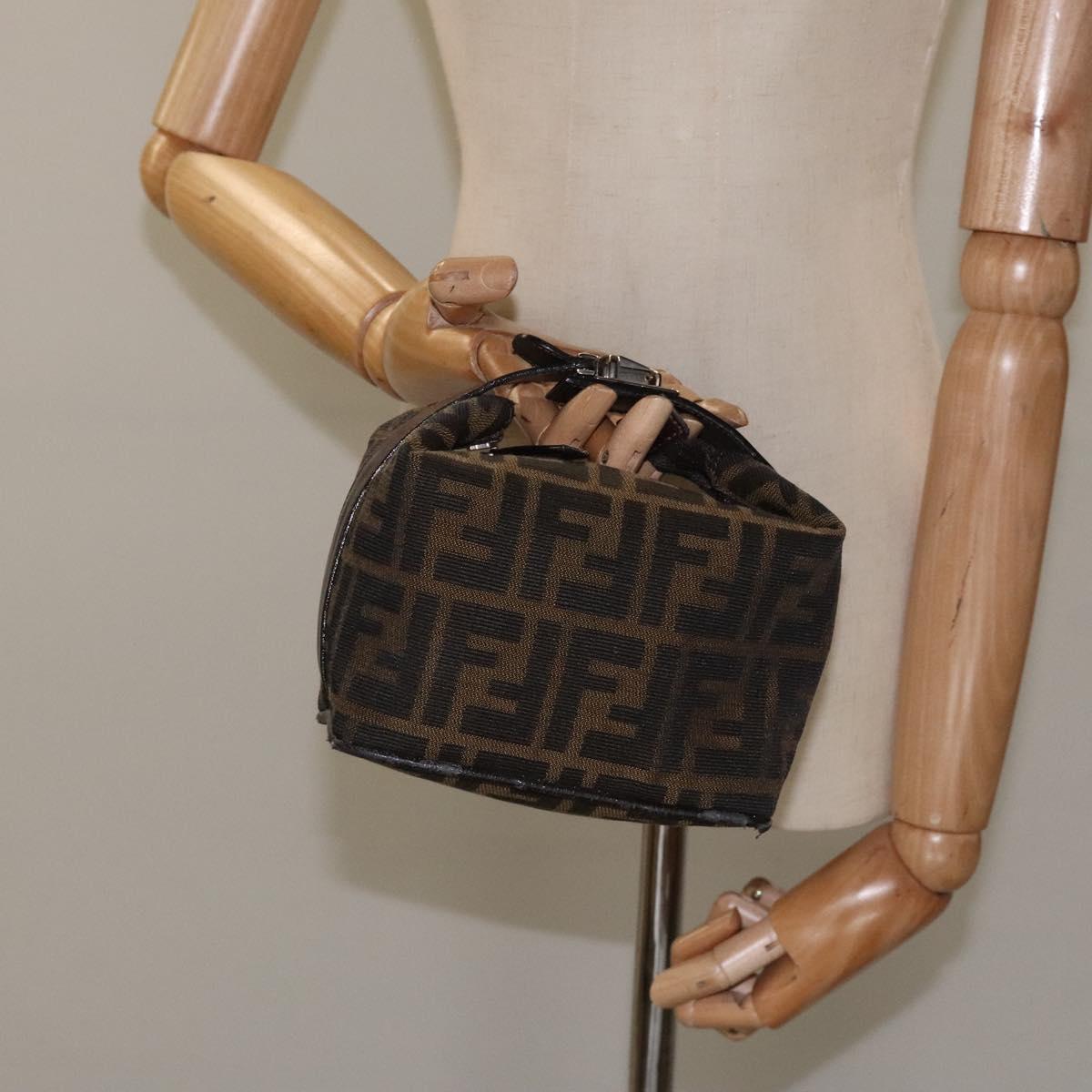 FENDI Zucca Canvas Vanity Pouch Brown Black Silver 113786