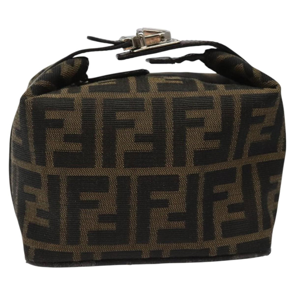 FENDI Zucca Canvas Vanity Pouch Brown Black Silver 113786
