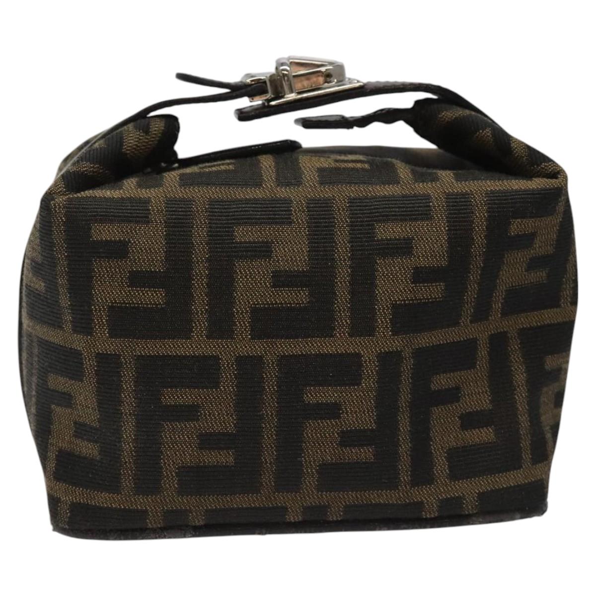 FENDI Zucca Canvas Vanity Pouch Brown Black Silver 113786