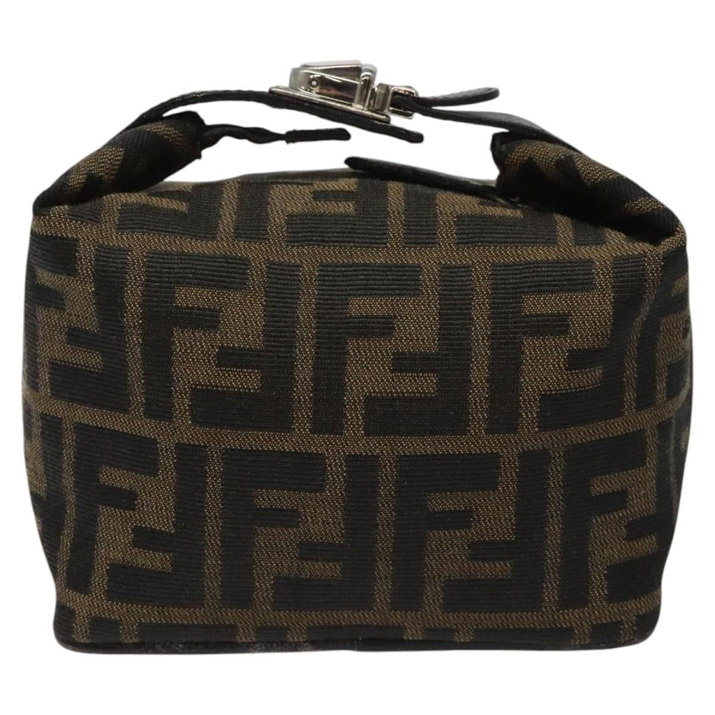 FENDI Zucca Canvas Vanity Pouch Brown Black Silver 113786