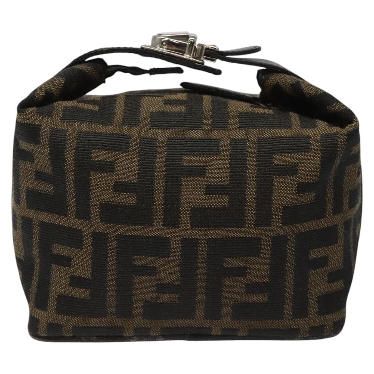 FENDI Zucca Canvas Vanity Pouch Brown Black Silver 113786
