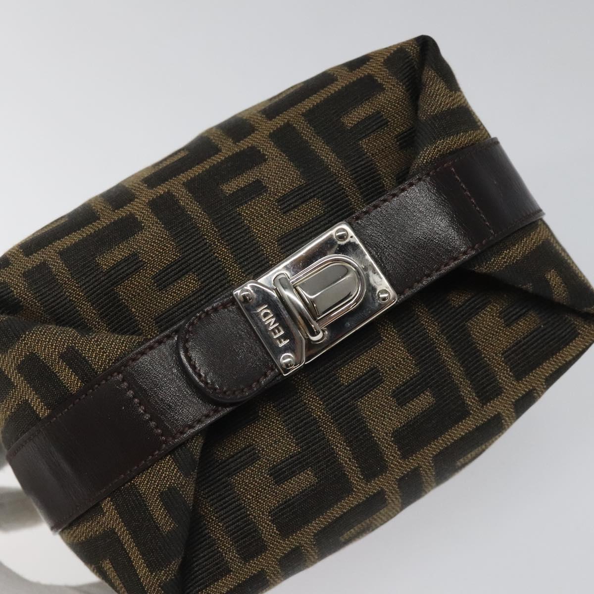 FENDI Zucca Canvas Vanity Pouch Brown Black Silver 113786