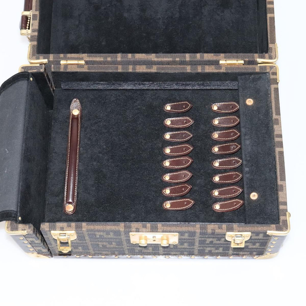 FENDI Zucca Canvas Trunk Jewelry Case Jewelry Box Black Brown 113789S