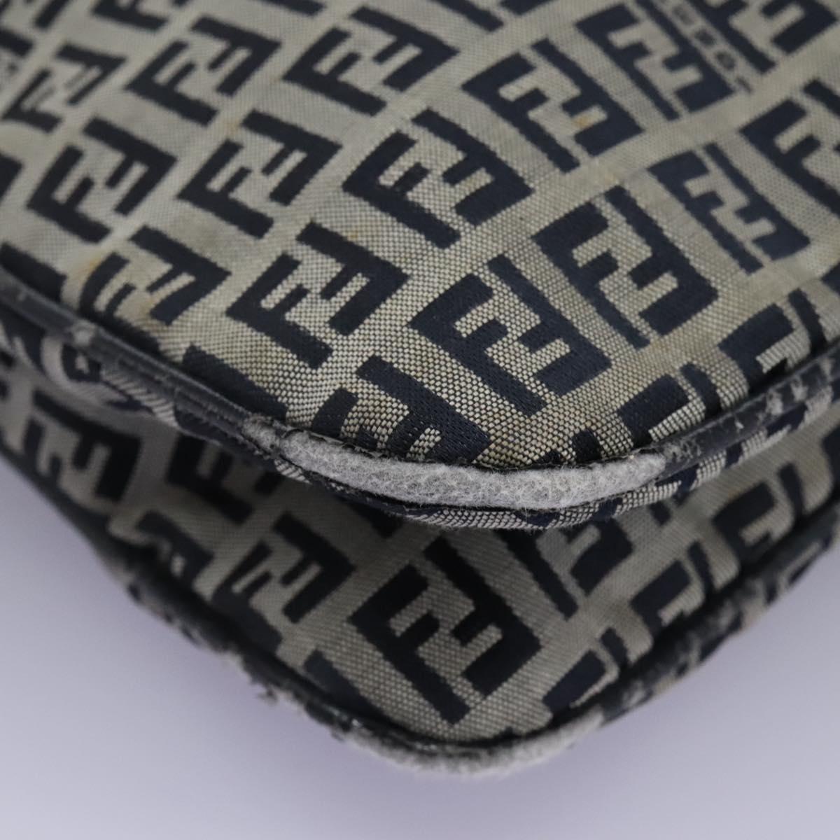 FENDI Zucchino Canvas Shoulder Bag Navy 114284