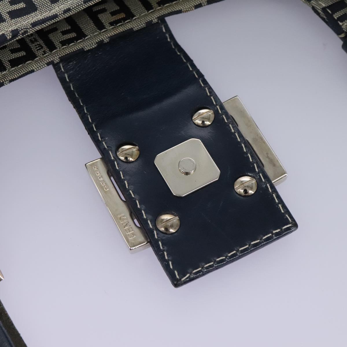FENDI Zucchino Canvas Shoulder Bag Navy 114284