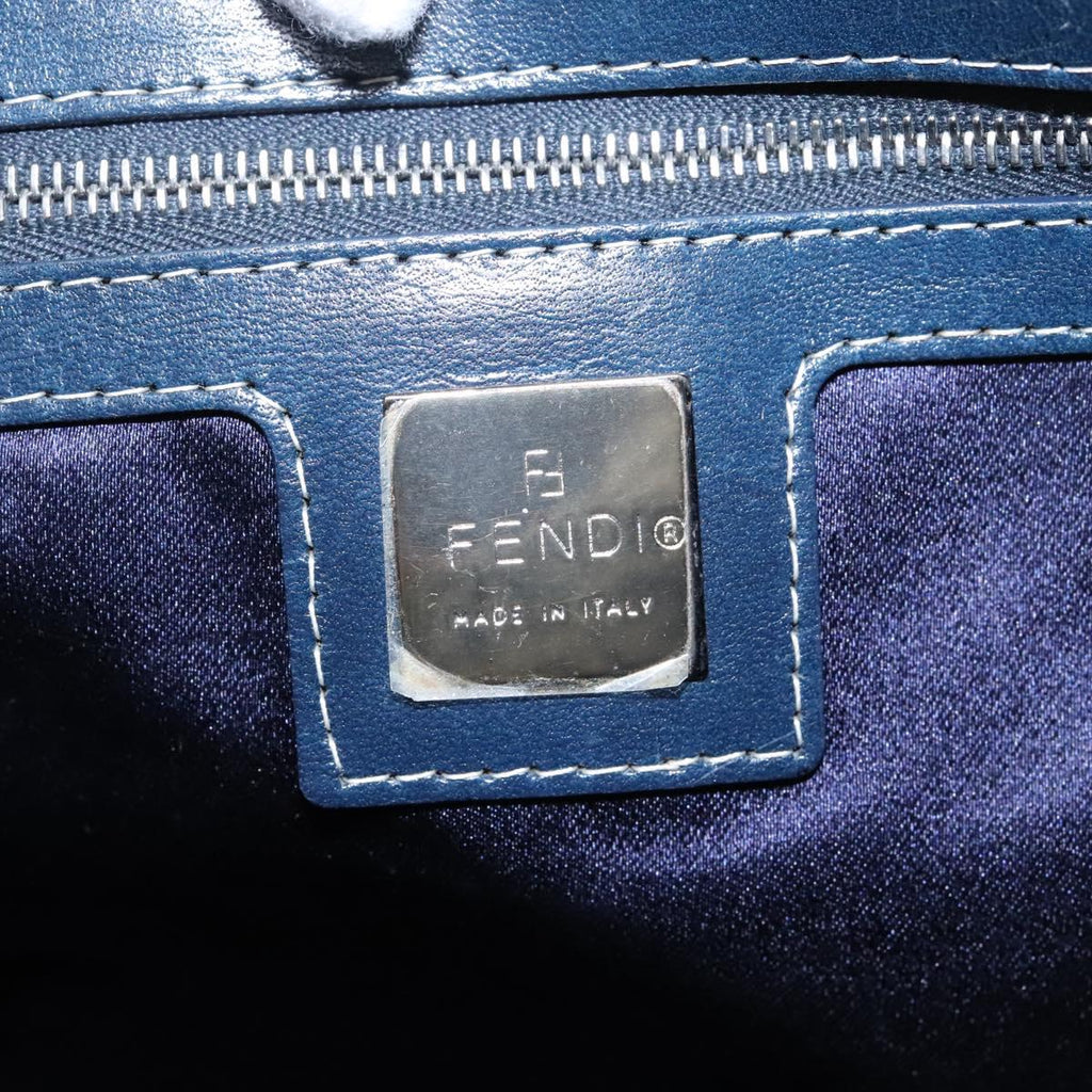 FENDI Zucchino Canvas Shoulder Bag Navy 114284