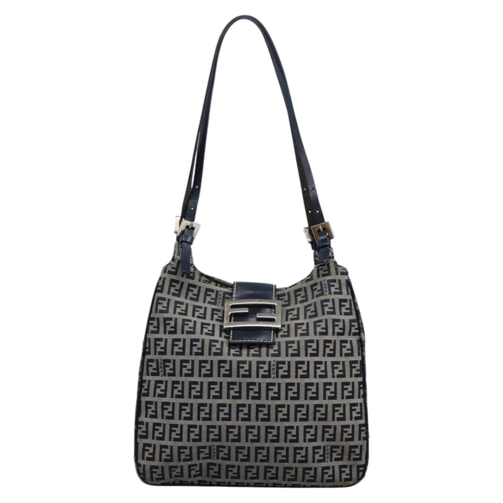 FENDI Zucchino Canvas Shoulder Bag Navy 114284