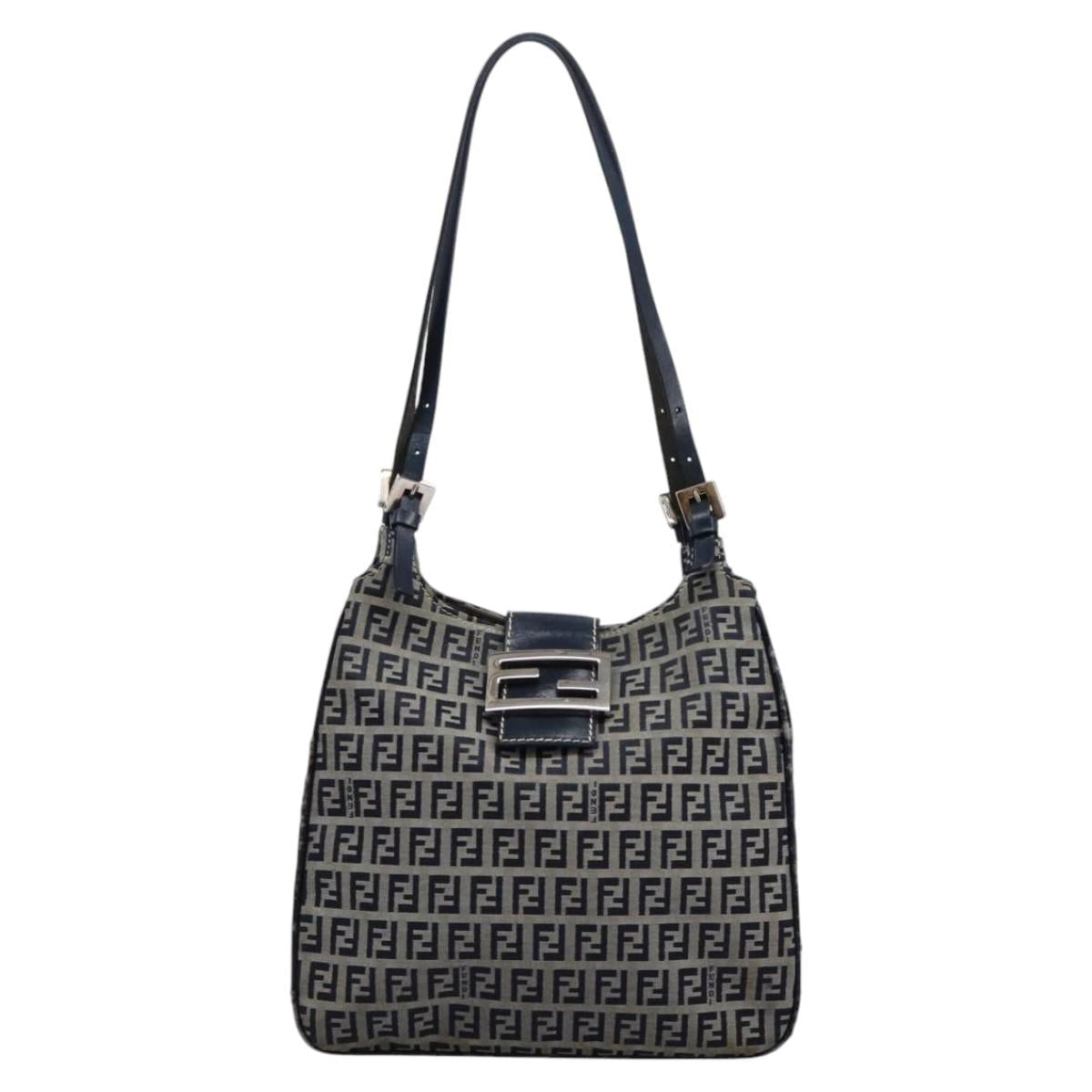 FENDI Zucchino Canvas Shoulder Bag Navy 114284