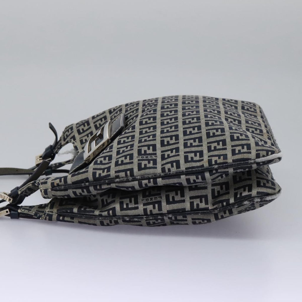 FENDI Zucchino Canvas Shoulder Bag Navy 114284