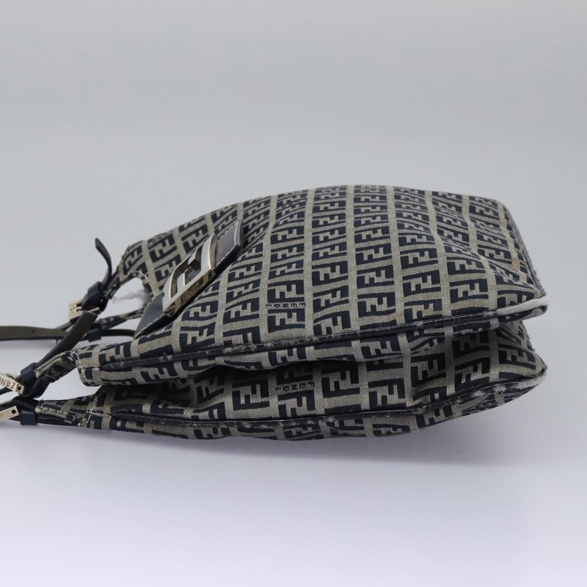 FENDI Zucchino Canvas Shoulder Bag Navy 114284
