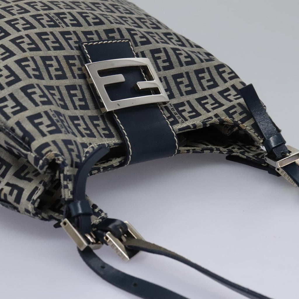 FENDI Zucchino Canvas Shoulder Bag Navy 114284