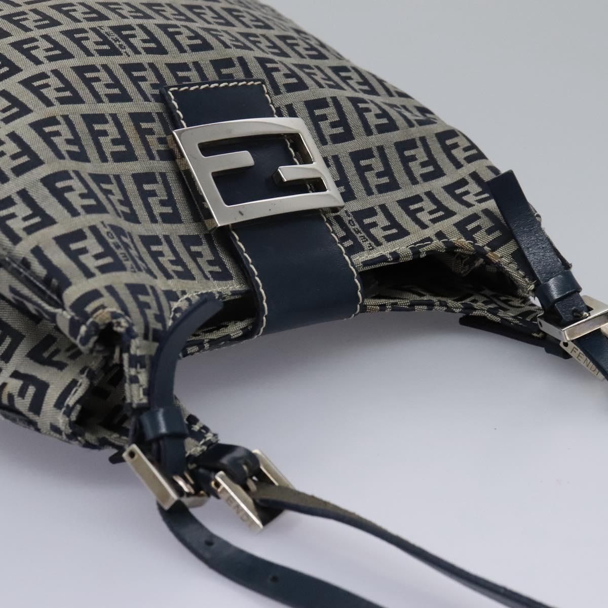 FENDI Zucchino Canvas Shoulder Bag Navy 114284