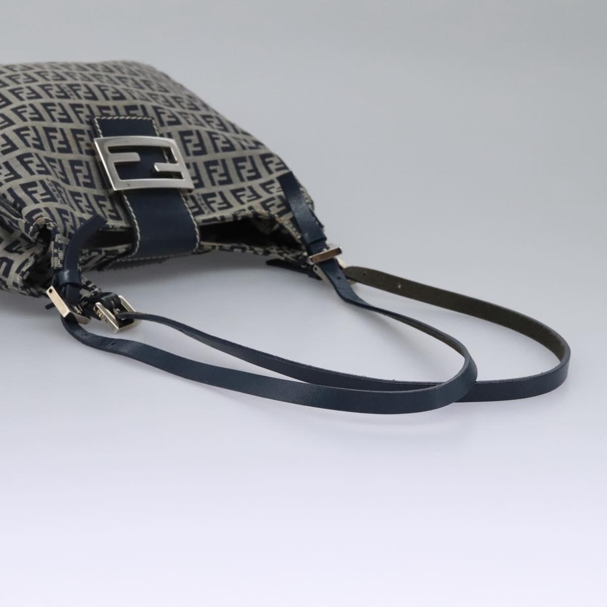 FENDI Zucchino Canvas Shoulder Bag Navy 114284