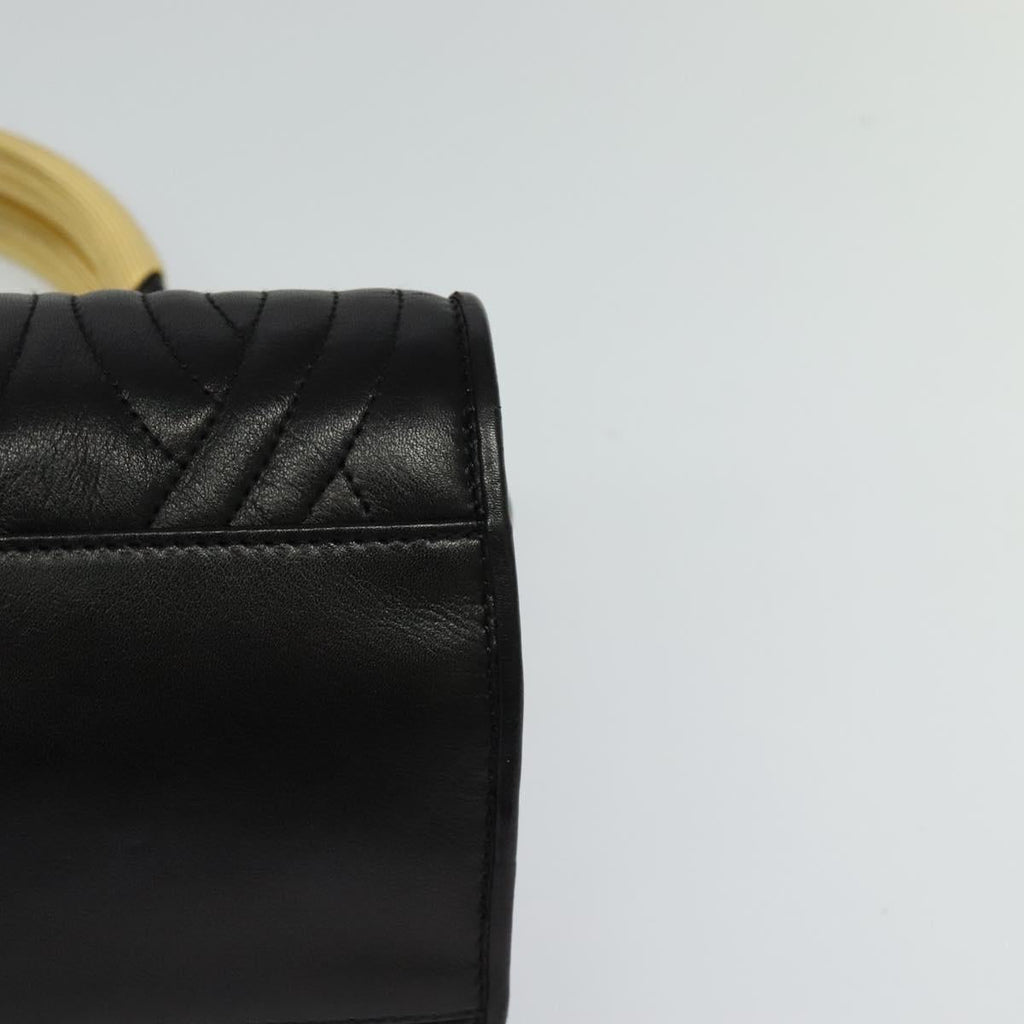 FENDI Hand Bag Leather Metal Black Gold 114362