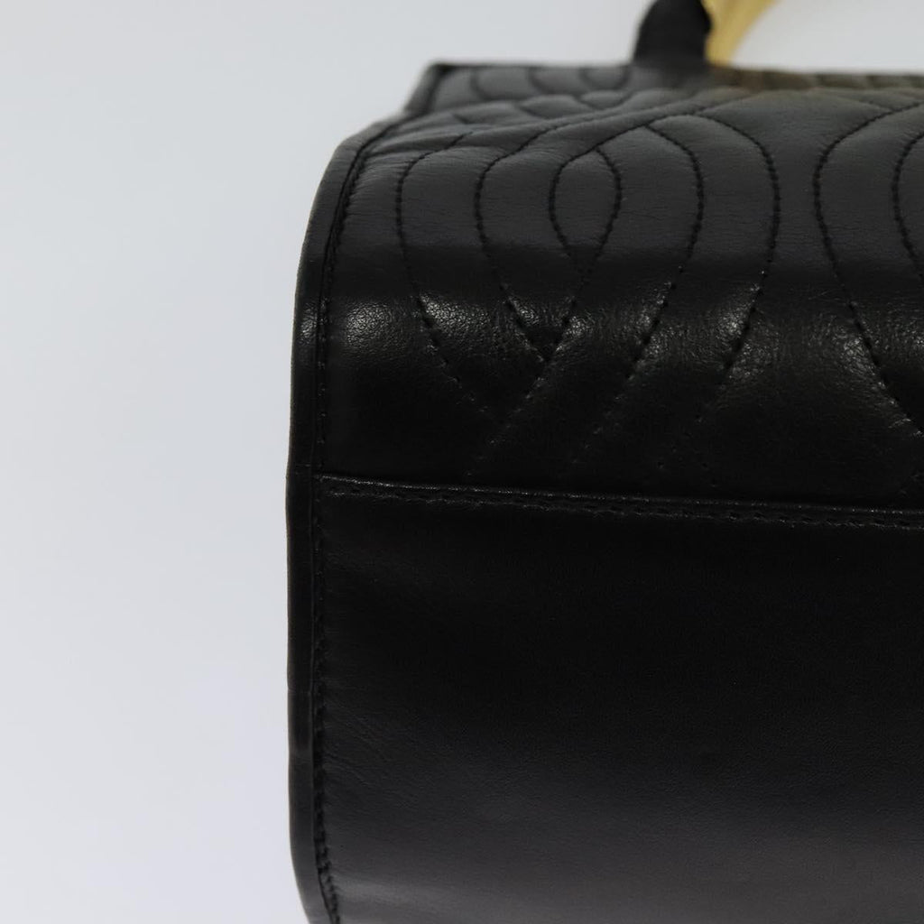 FENDI Hand Bag Leather Metal Black Gold 114362