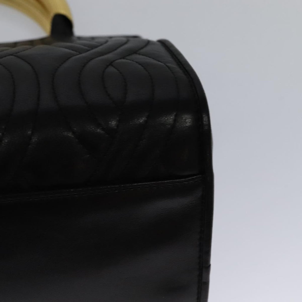 FENDI Hand Bag Leather Metal Black Gold 114362